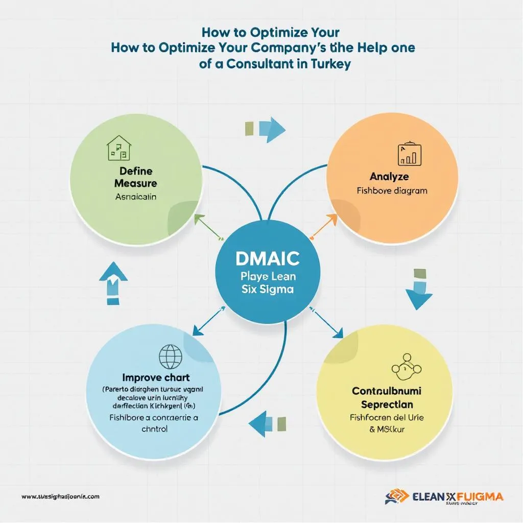 Lean Six Sigma metodolojisini gösteren DMAIC döngüsü diyagramı ve süreç iyileştirme araçları